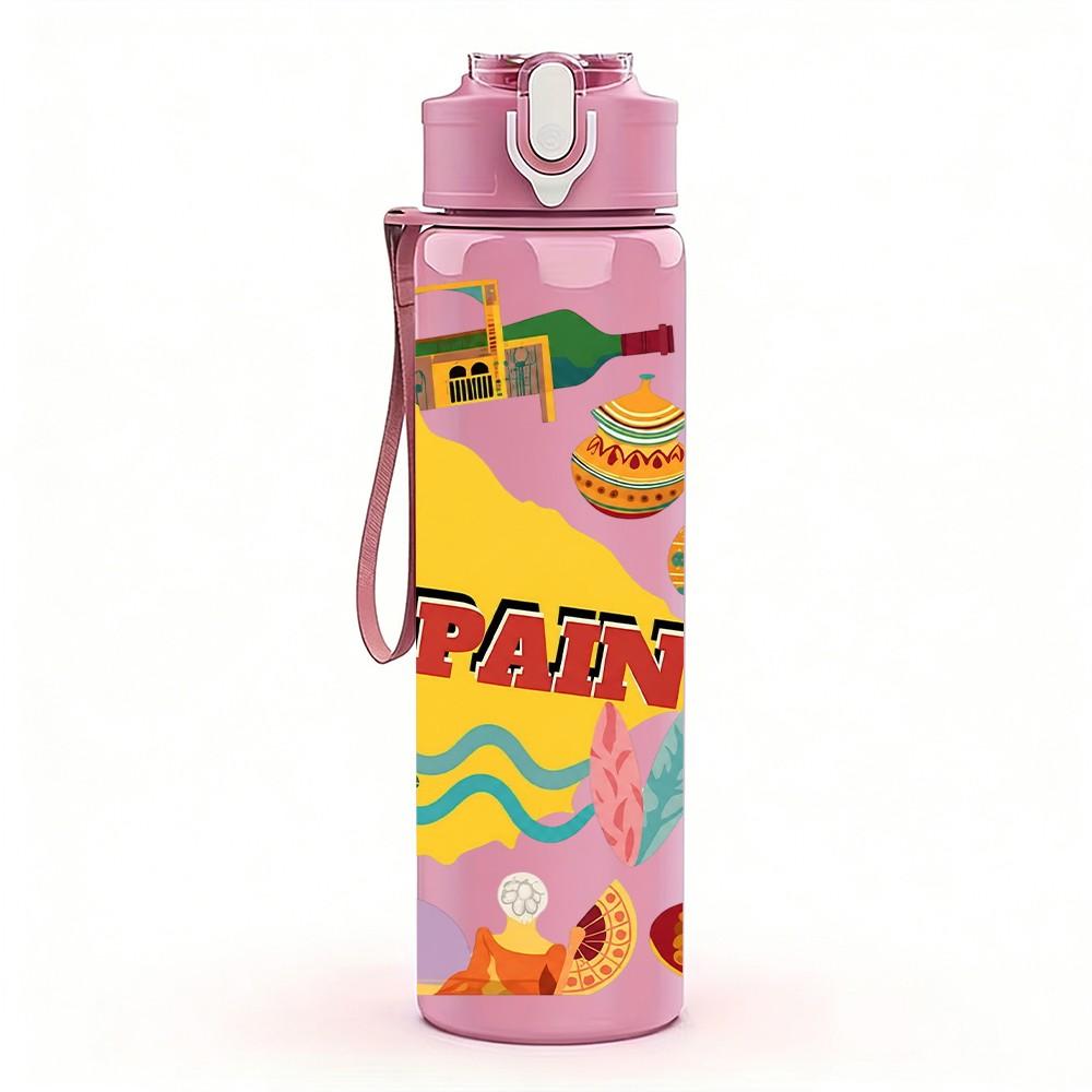1PC Swan Lake Colorful Fairytale Doodle 750ml Color Plastic Sports Water Bottle Leakproof Flip Straw Lid Suitable for Sports Office Home Use