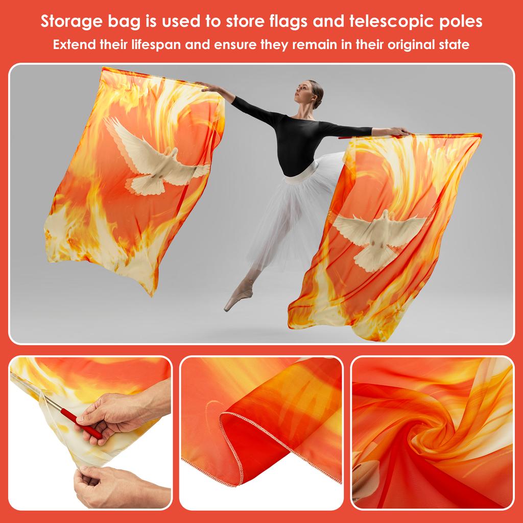 2 Pcs Worship Flag Soft Polyester Praise Dance Flag with Telescopic Rod and Organizer Bag for Girl Adult Beginner Dancer