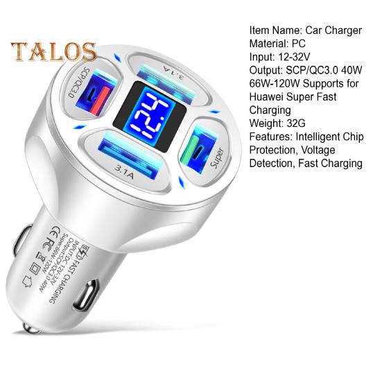 Adaptor încărcător auto 66W 4 porturi Încărcător USB Protecție inteligentă cip Detectare tensiune PC ignifug Rezistență la căldură Încărcător portabil pentru mașină pt.