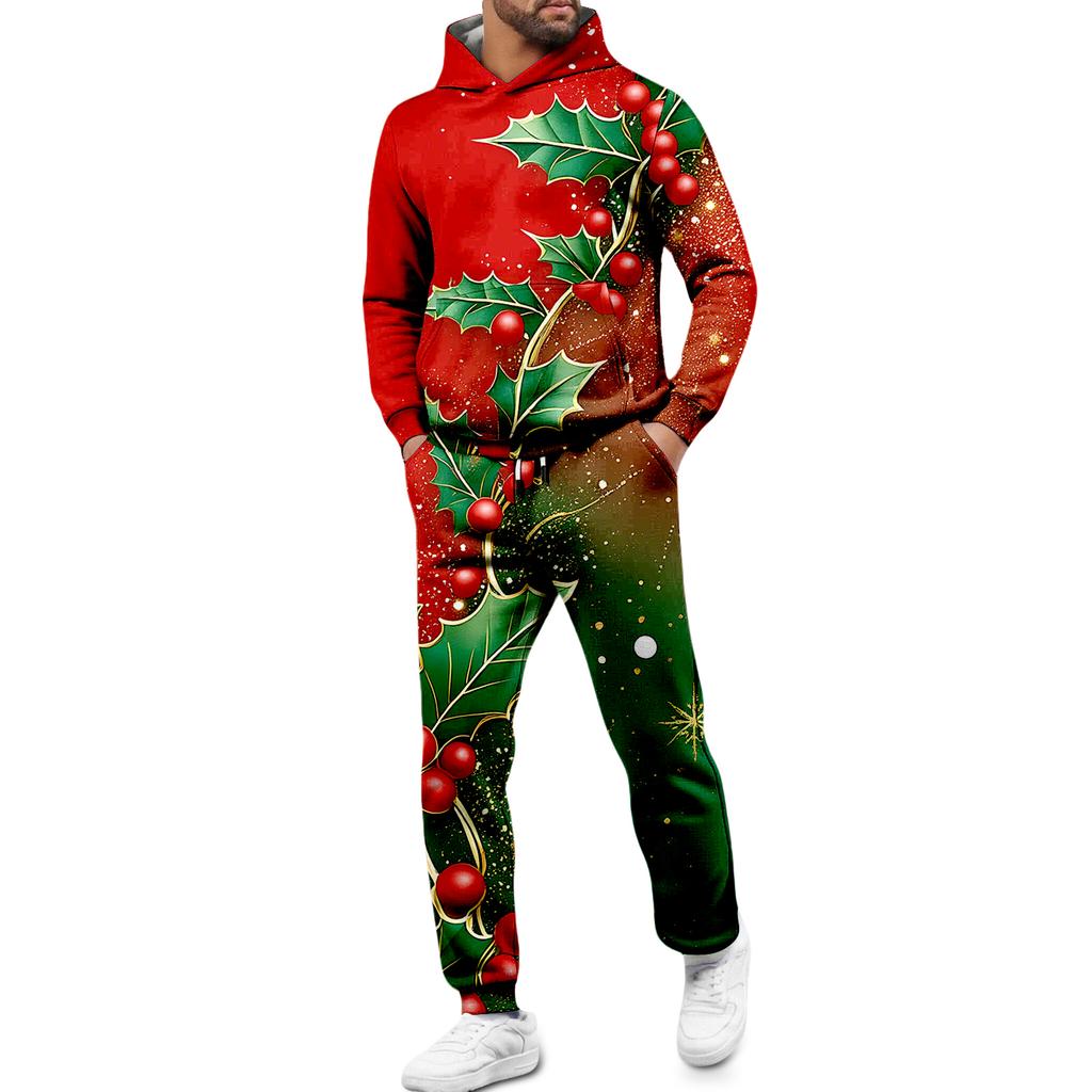 Men's Christmas Two-piece Hooded Sweatshirt, Jogging Pants, Sports Pants Set