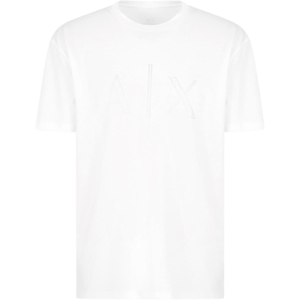 Armani Exchange Rhinestone Logo Regular Fit Short Sleeve T-Shirt Men Tops White XM000325-AF10364-U0009
