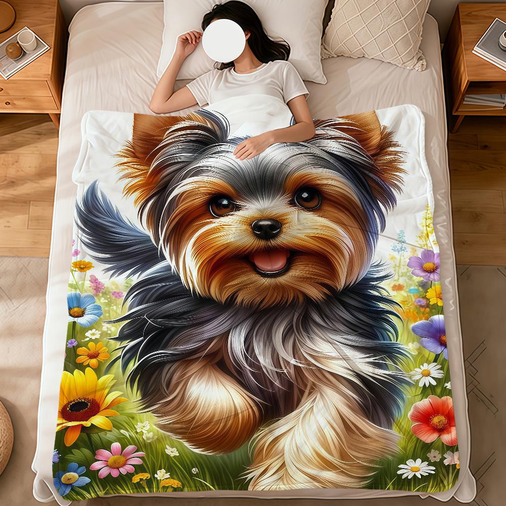 Christmas Holiday Cute dog Yorkshire Terrier soft warm plush blanket dorm sofa living room pet hogar bedroom gift home Flannel