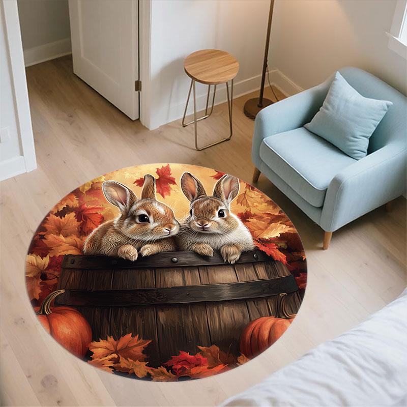 Two Rabbits pattern round rug,Carpet Rug for Living Room Bedroom Playroom ,Non-slip Floor Mat,Holiday Gifts and Birthday Gifts.