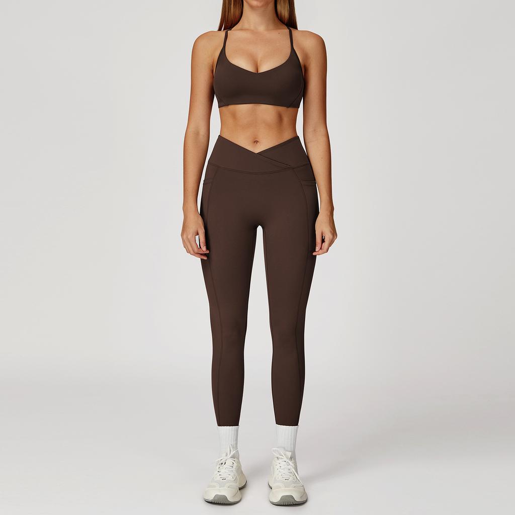 JYL Naked Fashion Yoga Set Cross Back Quick Dry Running Outfit