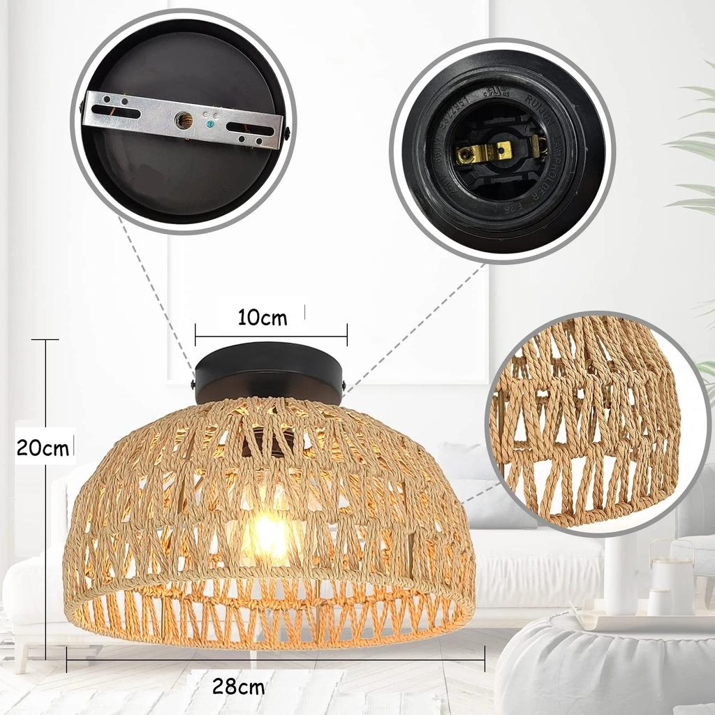 Woven Ceiling Pendant Lamp Shade LED Ceiling lamp Cover for Home Restaurant Living Room Handwoven Ceiling Light Fixture Bedroom