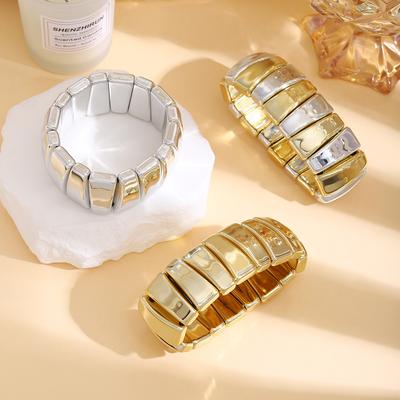 Personalized Wide-Faced Gold And Silver Bracelet Light Luxury High-End Sense Metal Style Fashion Temperament Jewelry Women