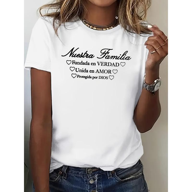 

Women S White Graphic T-Shirt with Heart Design , Casual Crew Neck Short Sleeve Top for Spring & Summer, Comfortable Fit, Ladies T Shirts 4XL
