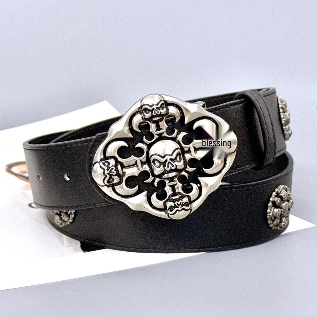 Cintura Nera in Pelle Punk Teschio Stile Strada Americano