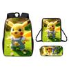 Pattern Backpack Pikachu Shoulder Bag Pencil Case Three Piece Set