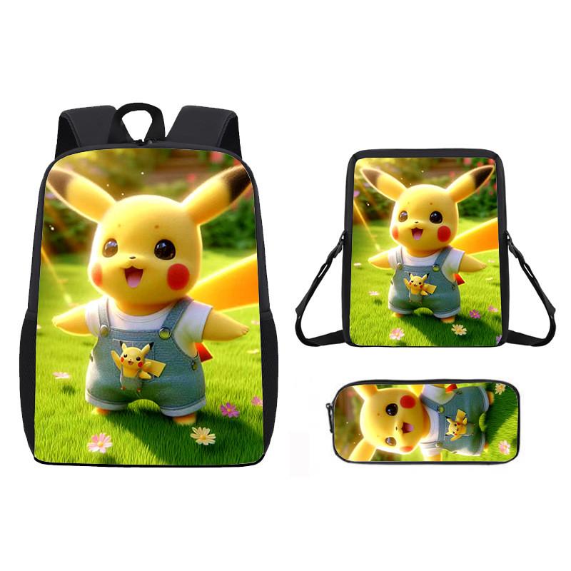 Pattern Backpack Pikachu Shoulder Bag Pencil Case Three Piece Set
