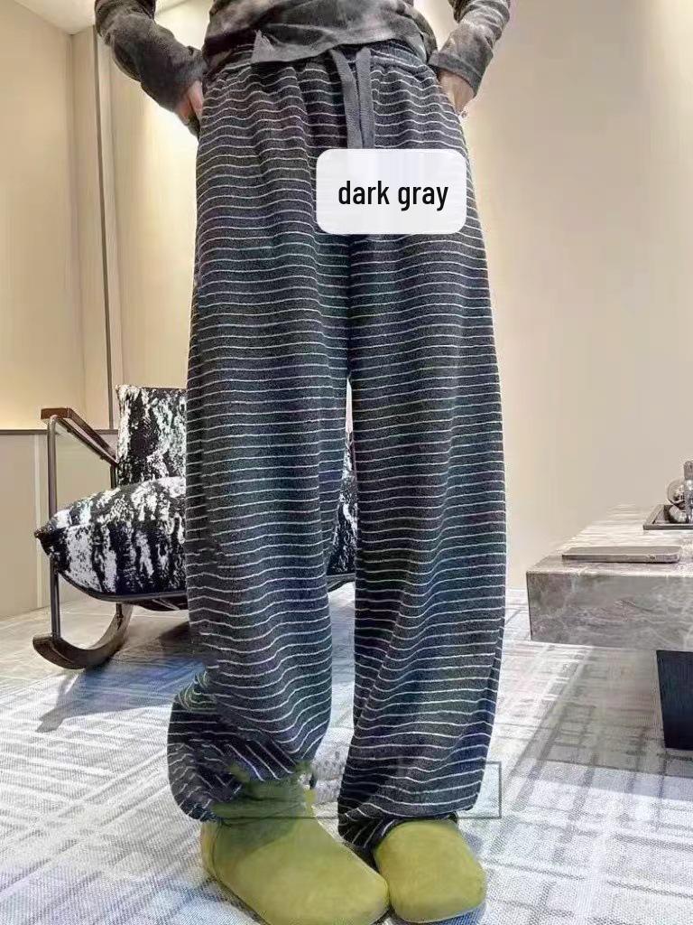 Women's 2025 Striped Terry Pants - Autumn/Winter Casual Lazy Stroll, Narrow Straight Leg, Wide Leg Trousers.