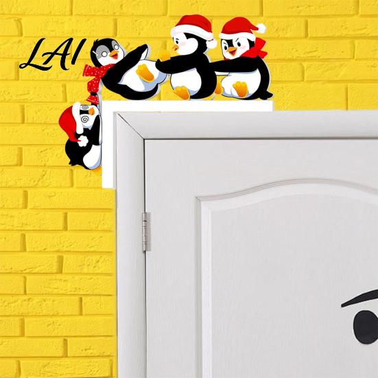 Rustic Door Frame Sign Christmas Topper Decoration Wooden Holiday Corner Sign Cute Funny Party Supplies Snowman Santa Claus Penguin Decor