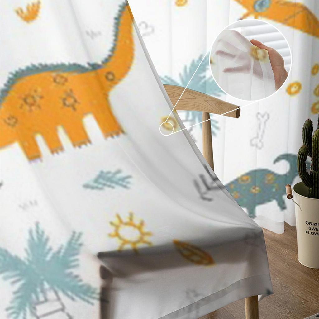 Bunte Dinosaurier Vulkan Palme Muschel Transparente Vorhänge für Wohnzimmer Tüll Fenstergardine Schlafzimmer Küche Schleier Drapierungen