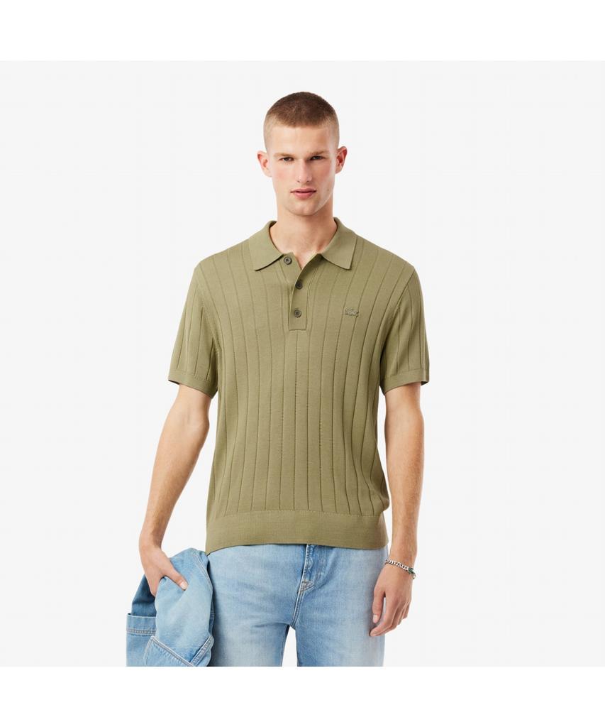 LACOSTE Men'S Cotton Rib Short Sleeve Polo Sweater Ah5339-55N E9F
