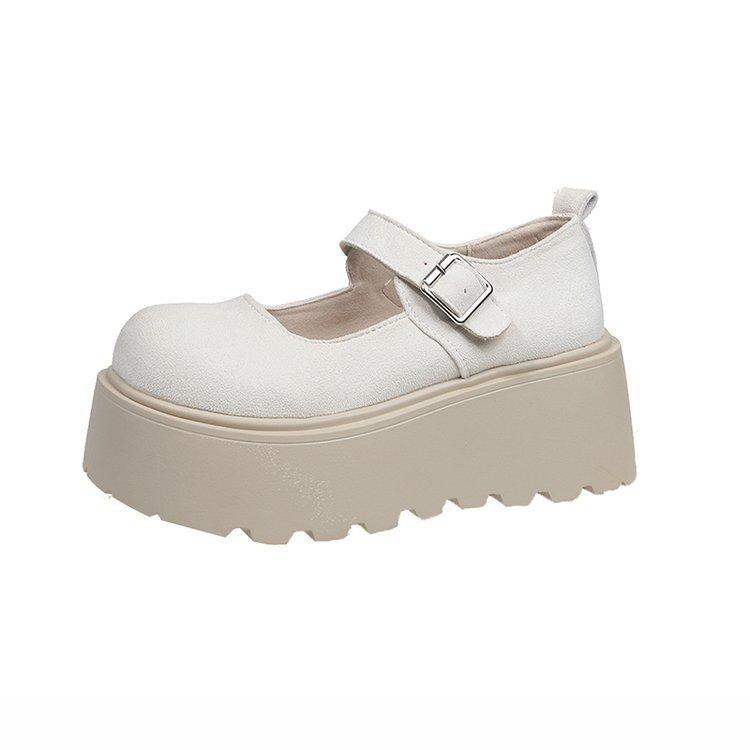 

[youshilai] White round head thick-soled muffin Mary Jane shoes women s 2025 spring new shallow single shoes 40
