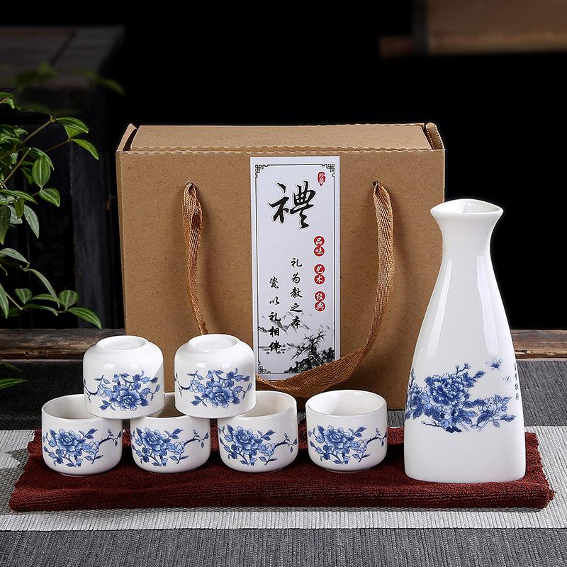 Japanese Ceramic Wine Bar Sets Glass Sake Wine Set Baijiu Whisky Cocktail Set Glass Flask Barware Family Gathering Wine Gift Box