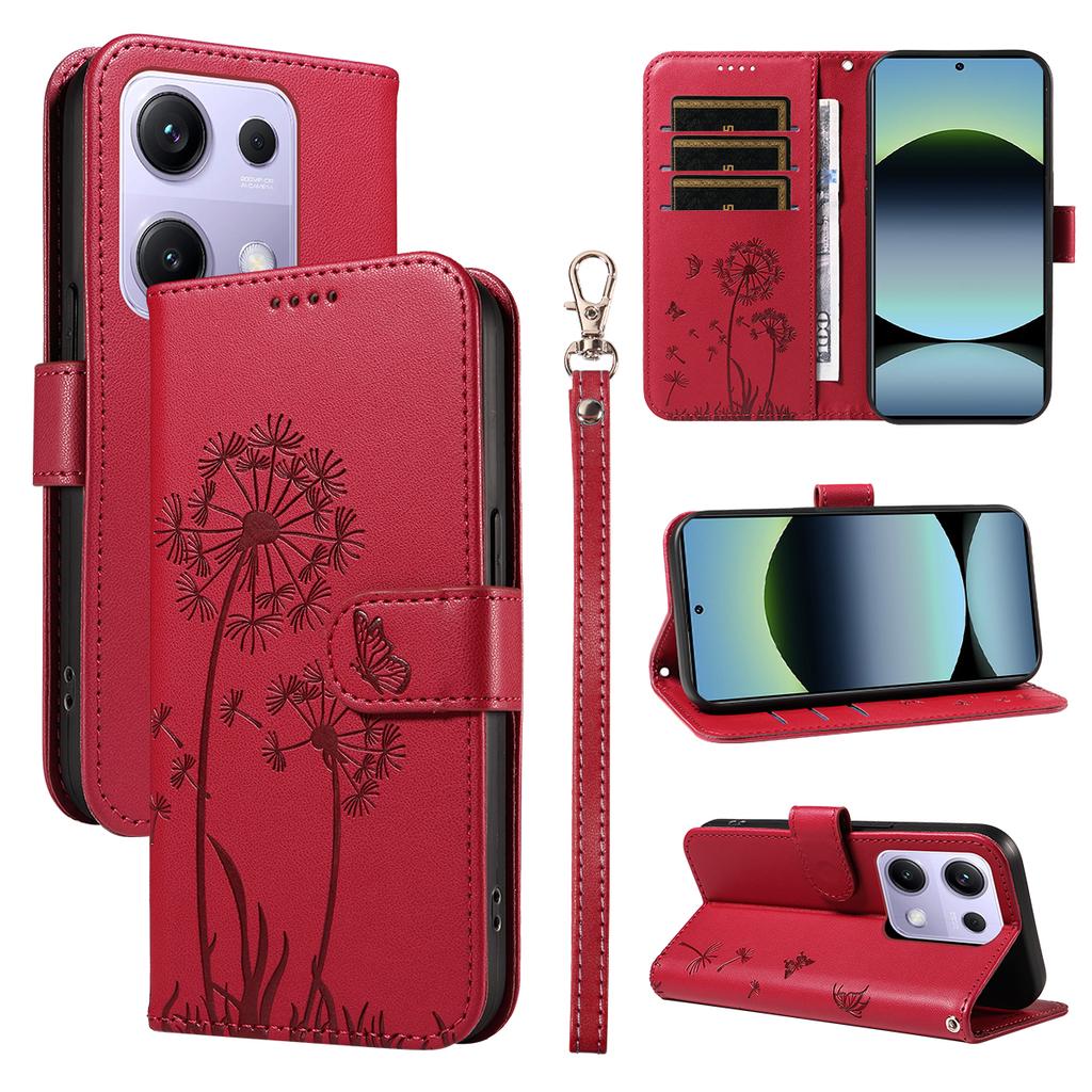 For Xiaomi Poco M6 Pro 4G/Xiaomi Redmi Note 14S 4G/Xiaomi Redmi Note 13 Pro 4G Leather Wallet Case with Strap Dandelion Imprint Phone Stand Cover