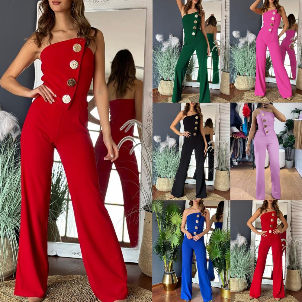 

Women s Strapless Summer Jumpsuit with Button Detail 2XL