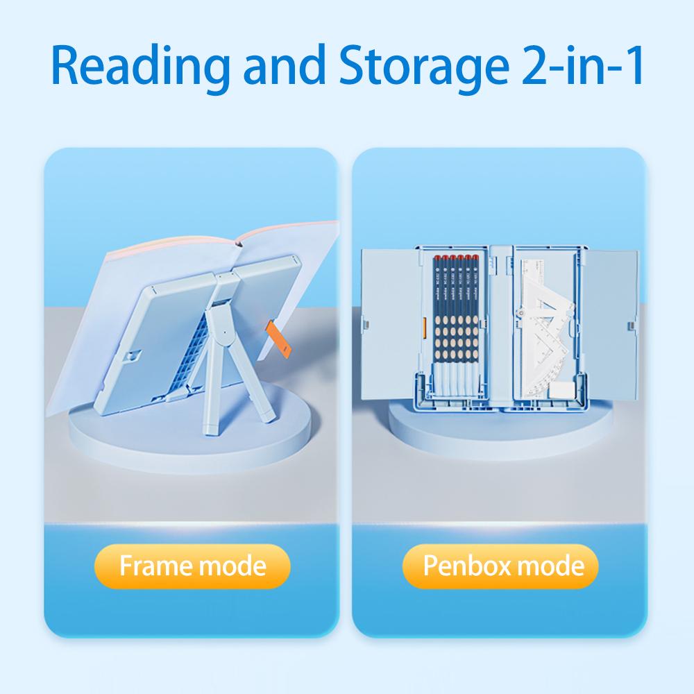 Tenwin blyantboks og sammenleggbar lesebokhylle 2-i-1 multifunksjons pennetui med to lag bærbart