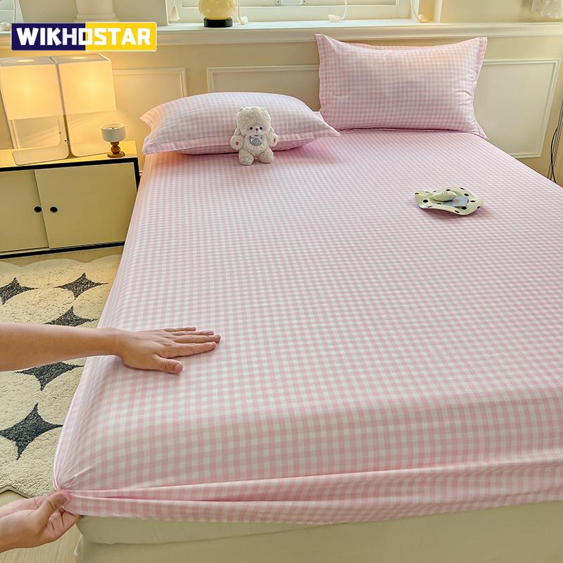 Plaid Style Fitted Sheet Skin-friendly Bed Cover Elastic Bedsheet for Girls Boys Room Couvre Lit Home Bed Linen(no Pillowcase)