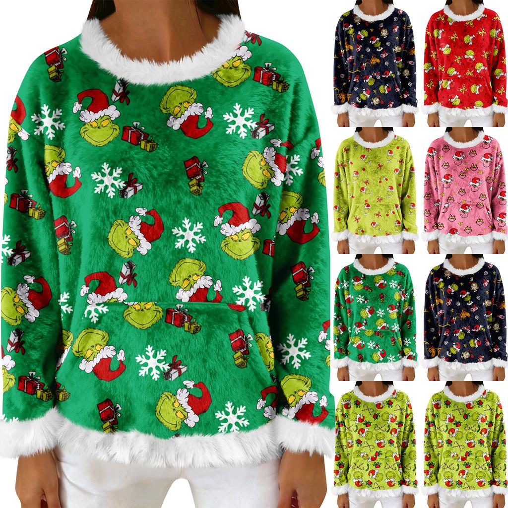 Women's Casual Fleece Sweatshirt  Long-Sleeve Round  Neck Casual Comfortable Loose-Fit Lightweight Women's Flannel Sweatshirt