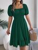 Spring Summer Casual Short Sleeve Ruched High Waist A-Line Skirt for Women