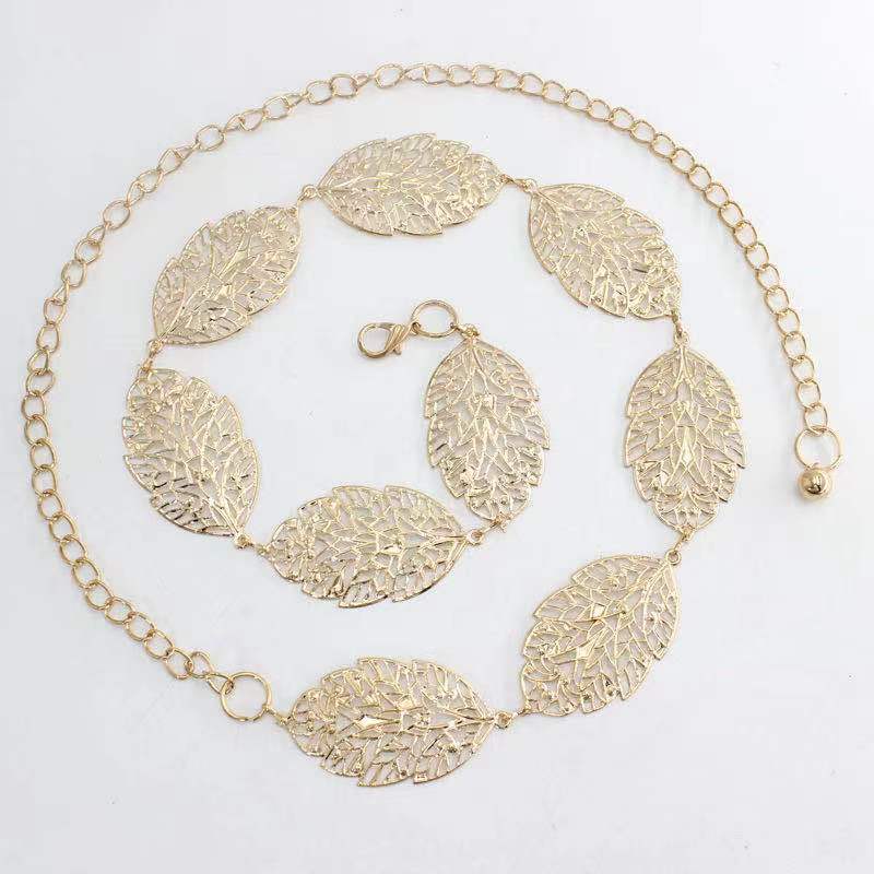 Korean Version of Metal Belt for Women Fashion Versatile Leaves Air-decorative Dress Waist Decoration Waist Chain Body Chain