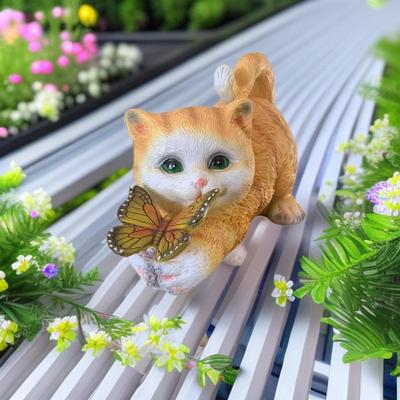 Resin Kitten LED Solar Lights for Outdoor Garden Decor
