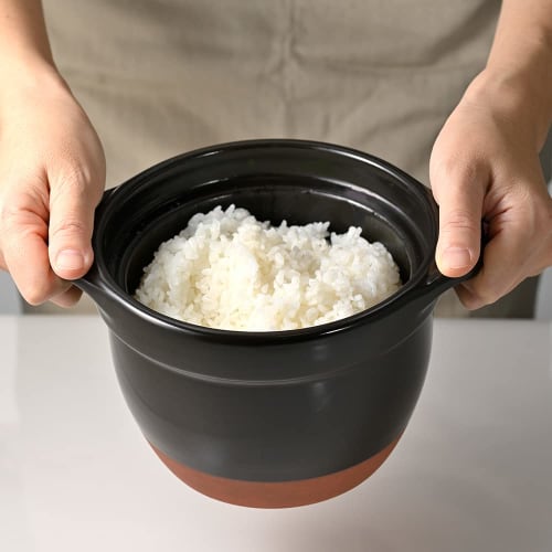HARIO Banko Ware Rice Cooker with Glass Lid, 1-Cup Rice Cooker, Earthenware Pot (GNR-150-B-AZ)