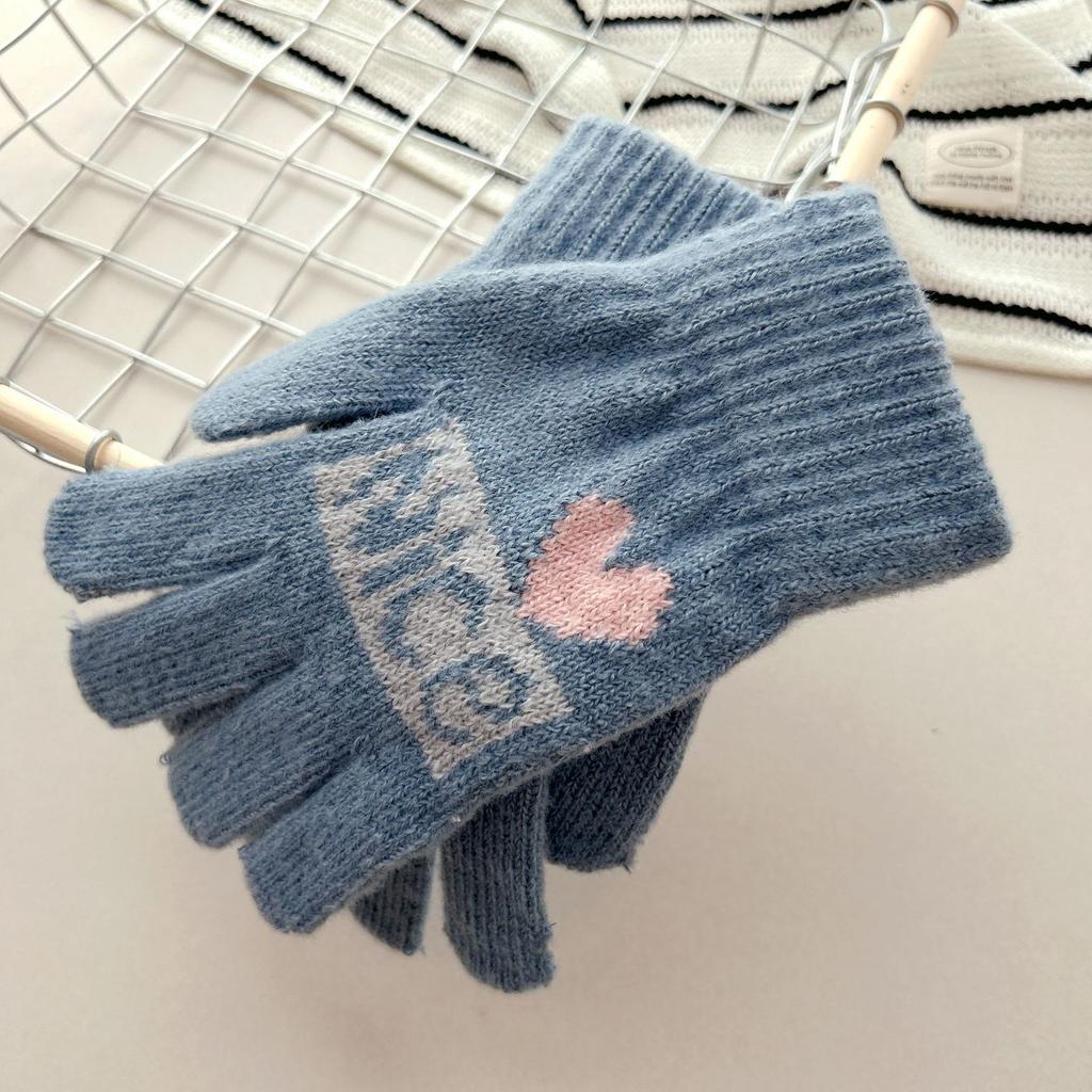 New Autumn and Winter Warm Imitation Cashmere Five Finger Touch Screen Anti Cold Sports Women's Cute Warm Keeping Cartoon Gloves