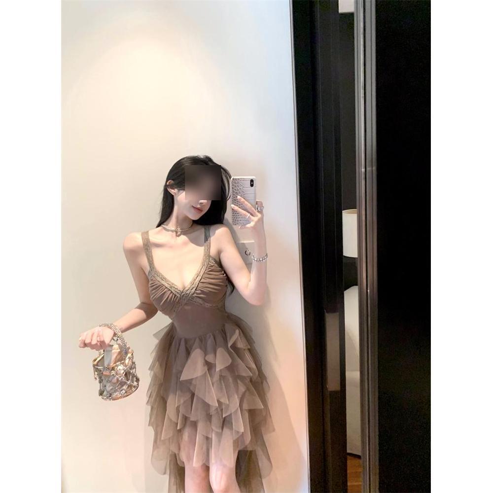 

Супер фея платье на бретелях женское летнее платье юбка приталенная сетчатая юбка талия шлейф XL- (recommended 110-60kg)