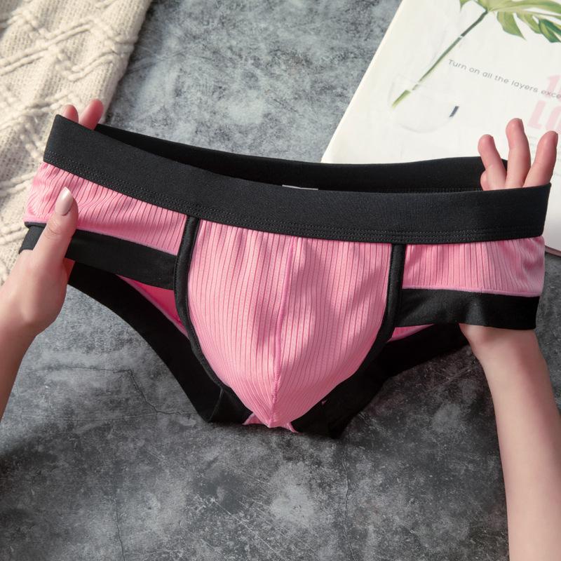 

Мужское треугольное нижнее белье с низкой посадкой, молодежное, U-образный гульфик, свободное, в индивидуальной упаковке, дышащее M розовый