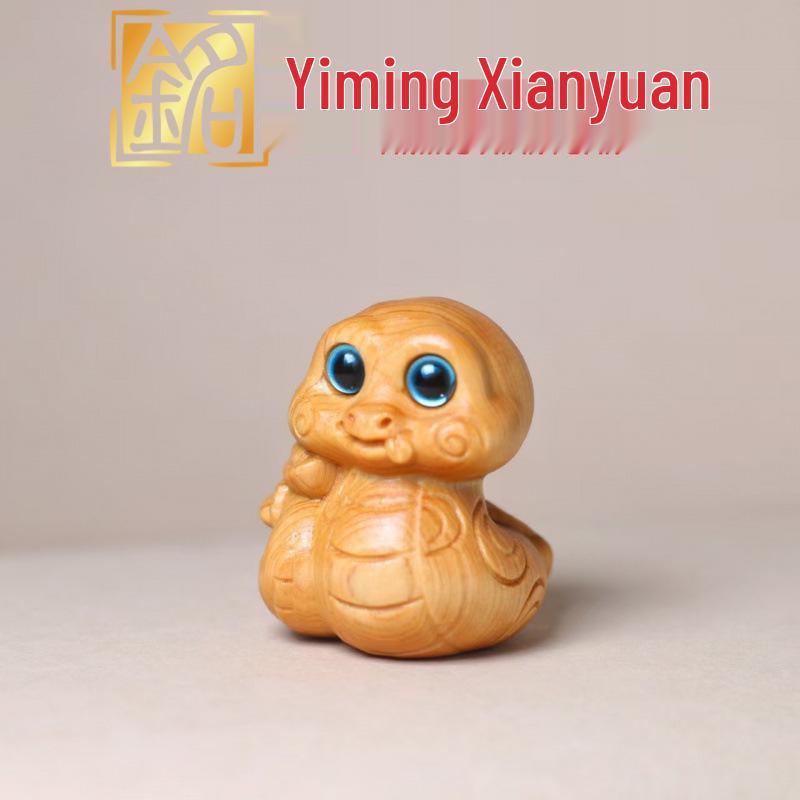 Cypress Wood Chubby Snake Ornament - Zodiac Snake Handheld Decoration