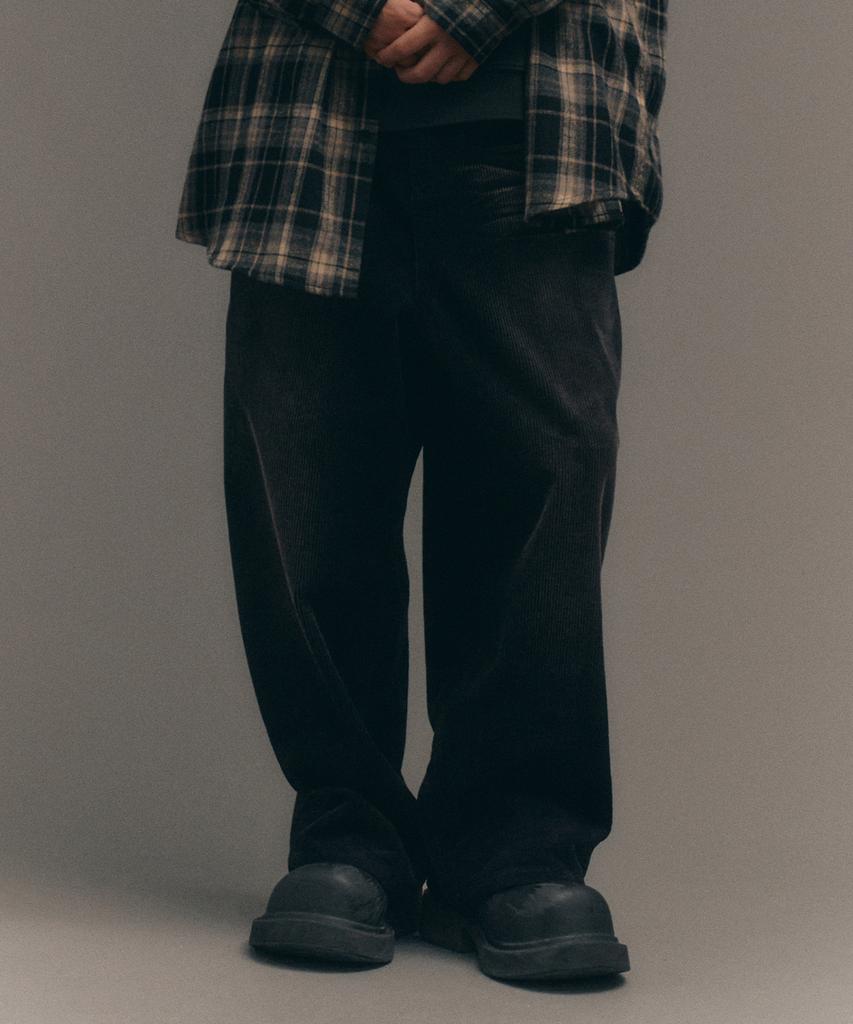 BIG UNION Brushed Wide Corduroy Pants (Black)