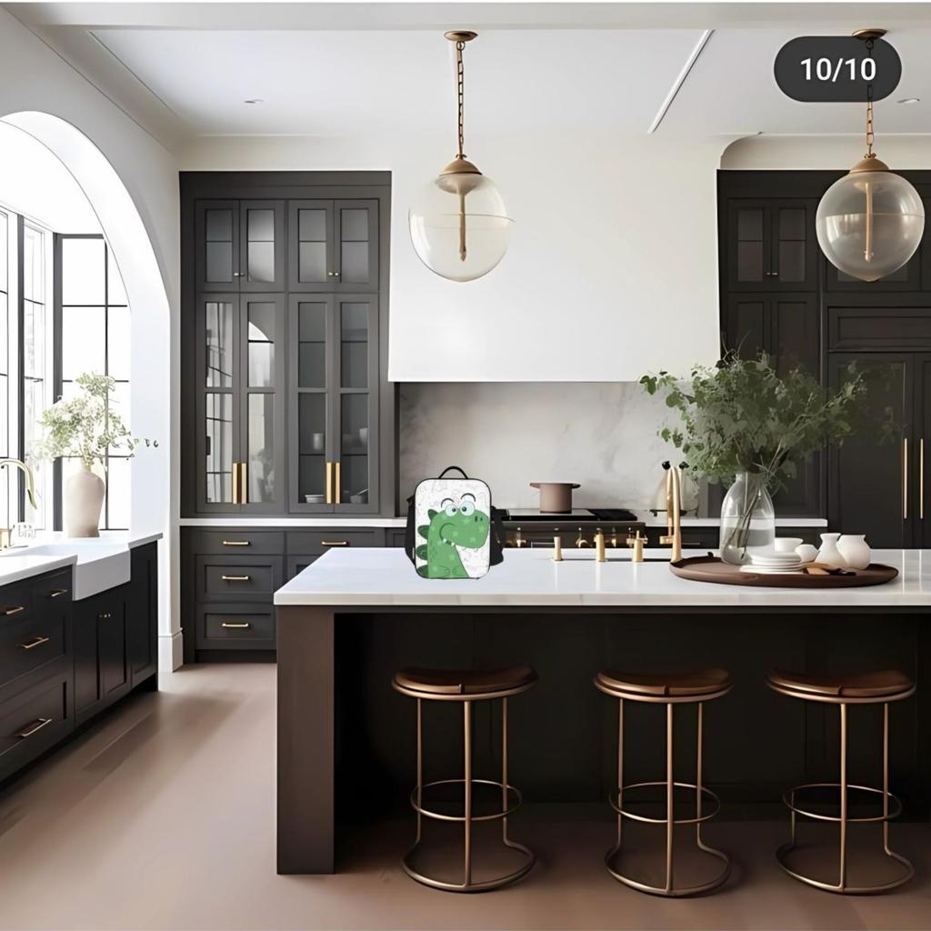 1pc Green Dinosaur Pattern Insulated Lunch Bag - Waterproof Polyester, Reusable Cooler with Playful Dinosaur Design,