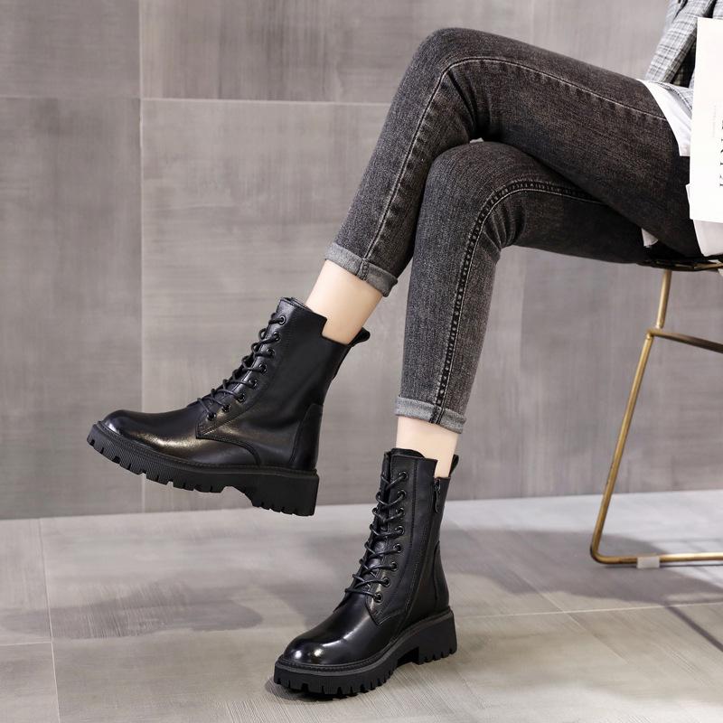 Casual leather women's boots thick-soled Martin boots women's 2025 autumn and winter women's shoes versatile British style short boots