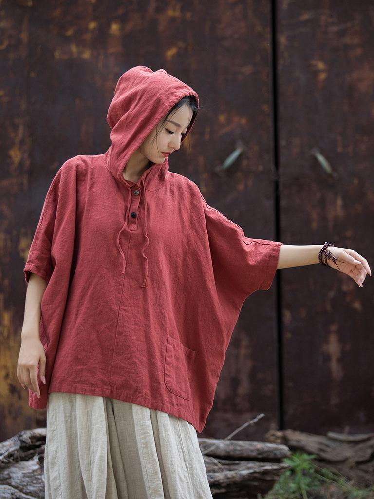 Vintage Style T Shirt For Women With Cotton Linen Fabric Autumn Casual Wear