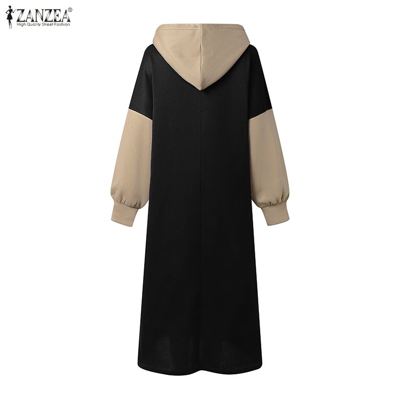 ZANZEA Women Long Sleeve Casual Patchwork Long Hooded Sweatshirts