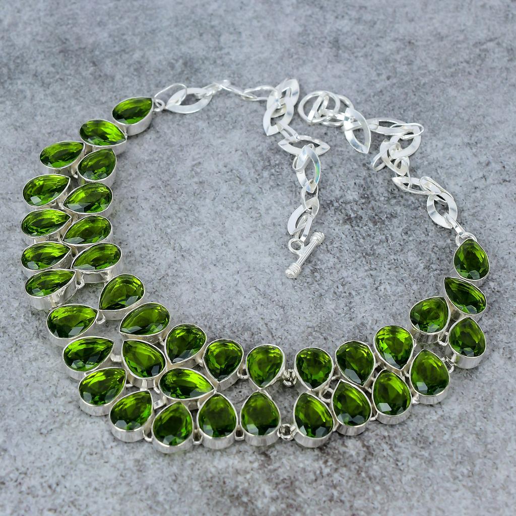 Peridot Gemstone Handmade 925 Sterling Silver Jewelry Necklace 18" M-317