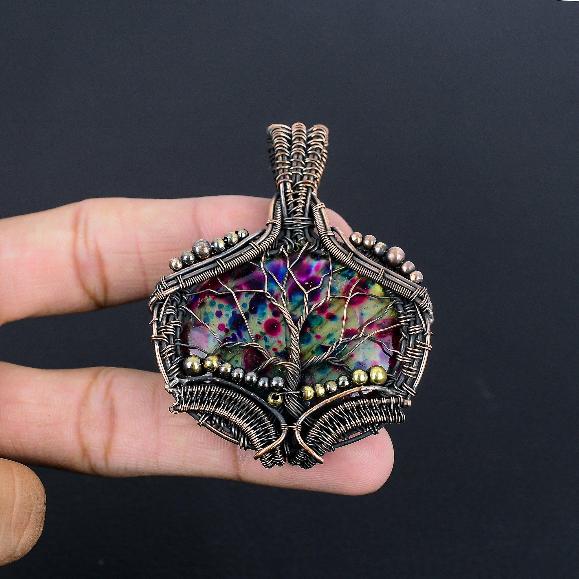 

Подвеска из лабрадорита с мульти-вспышкой, Ювелирное изделие, обернутое медной проволокой 999 пробы, Подвеска ручной работы, Ювелирное изделие с драгоценным камнем, Подарки для жены, Совершенно новая подвеска 2.55 Inches