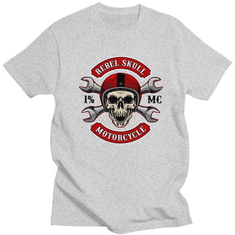 Custom Rock Biker Skull And Crossbones T Shirt for Men Pure Cotton Tshirt Casual Tees Tshirt Loose Fit