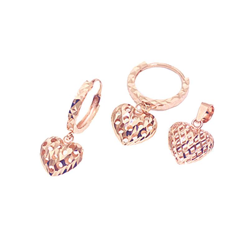 Exquisite Russian 585 Purple Gold Hollowed-Out Shiny Love Earrings, Classic Temperament Simple Rose Gold-Plated Ear Buckles
