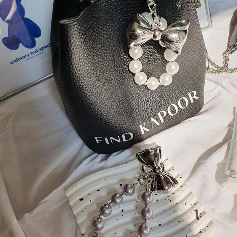 Pearl Ribbon Silver Metal Keychain AirPod Phone Strap