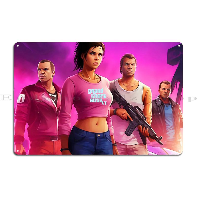 Nacht in Miami: Vaporwave-Vibes Oldtimer in Vice City Metalldekoration Clubparty Malerei Dekor Kino Blechschild Poster