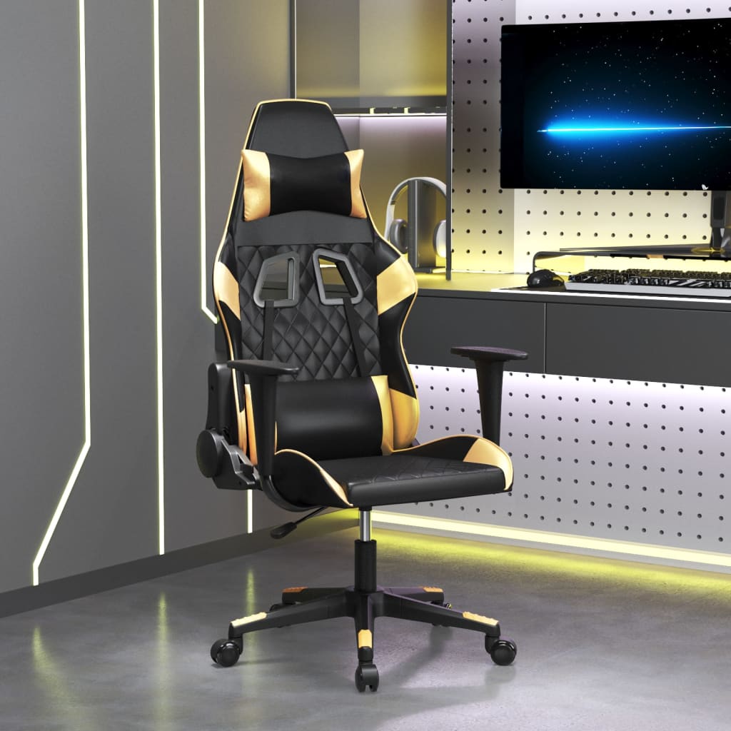 Gaming Chair In Black and Gold Artificial Leather