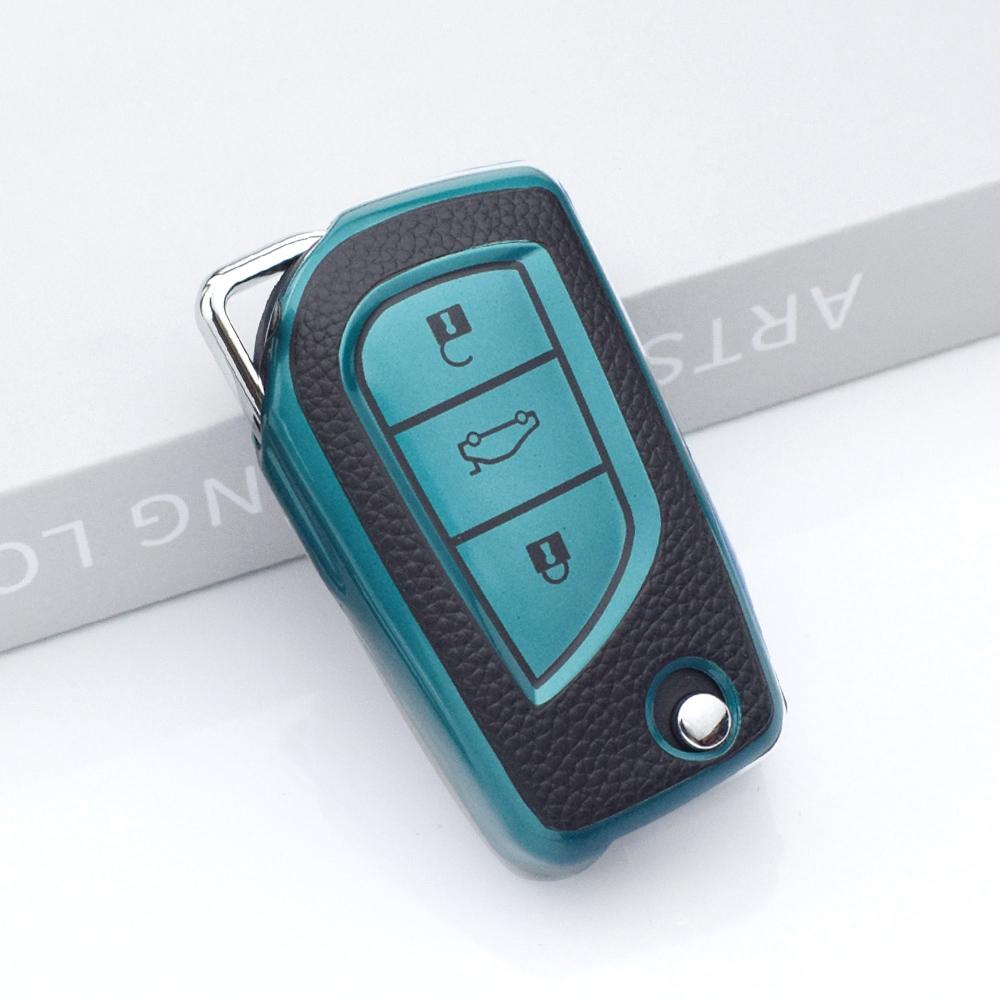 3 Buttons TPU Leather For Toyota Highlander Camry RAV4 Aygo Yaris Car Flip Key Cover Case Auto Shell Holder Fob Bag Keychain