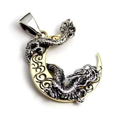 Goodvibrations Drache, Halbmond, Japanisches Muster, Anhänger aus Silber 925