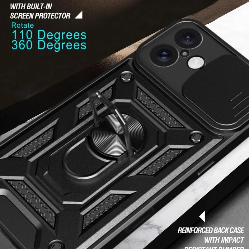 For iPhone 16 15 14 13 Pro Max Plus Magnetic Finger Ring Holder Military Protective Case