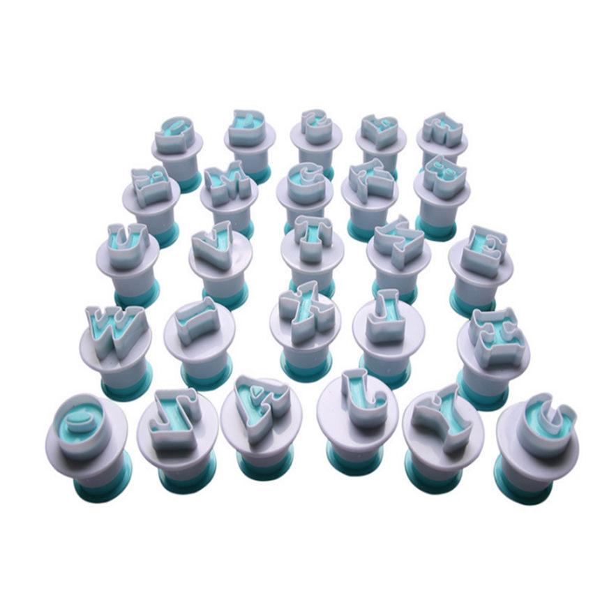 26 PCS Mayúsculas y Minúsculas Alfabeto Inglés Número Primavera Galleta Molde, Azúcar Girando Chocolate Impresión Decorativa Molde para Hornear
