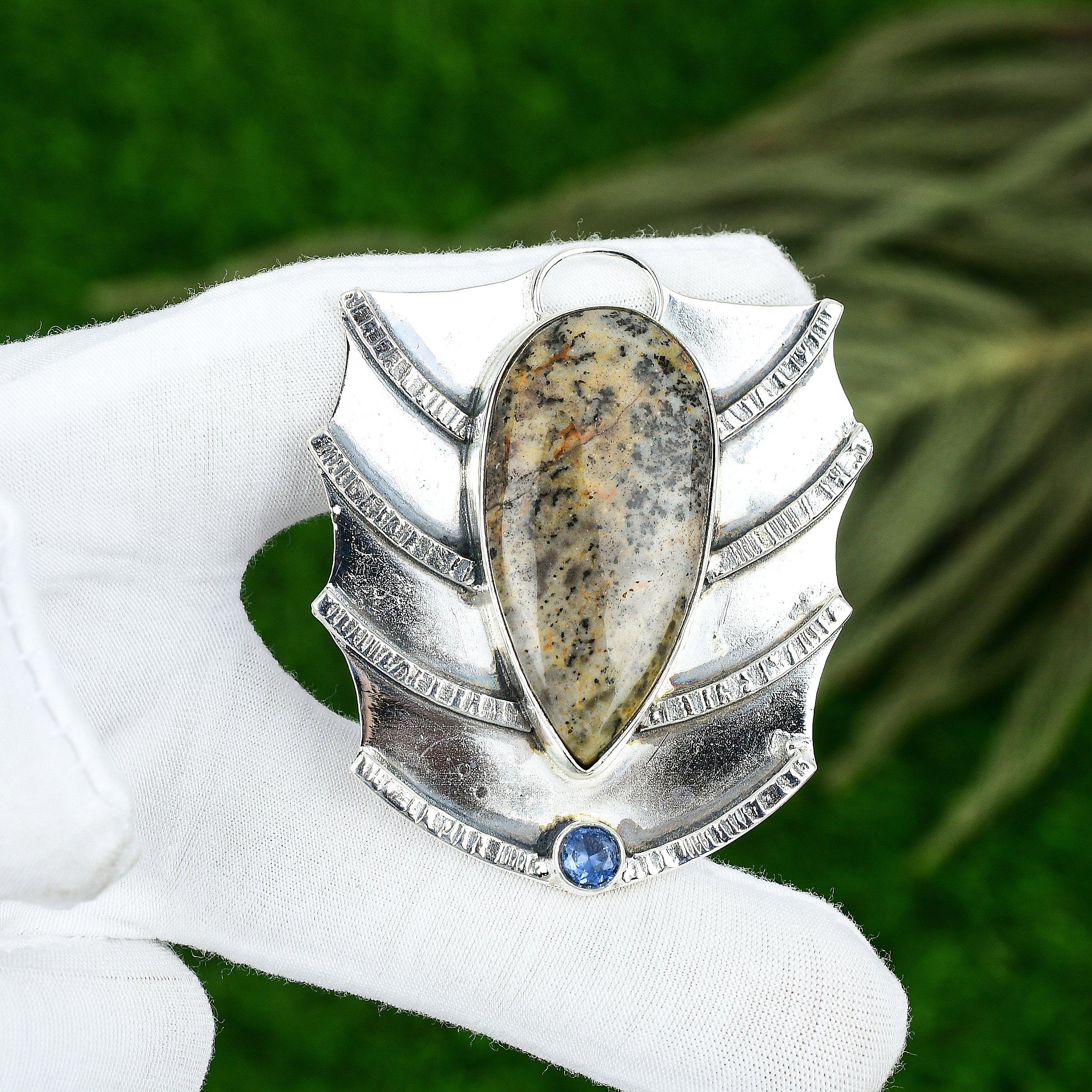 Easter Sale Pear Natural Honey Dendrite Opal Iolite Wife Pendant Sterling Silver